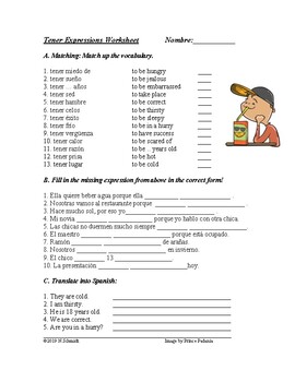 Preview of Tener Expressions Worksheet: Expresiones / Modismos (Idioms)