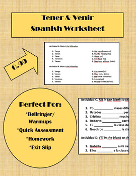 Preview of Tener & Venir Worksheet - Spanish