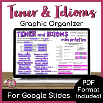 Preview of Tener and Tener Idioms Graphic Organizer | DIGITAL + PRINT