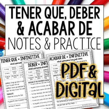 Preview of Tener que Deber and Acabar de Notes and Practice for Spanish