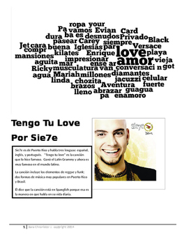 Preview of Tengo Tu Love by Siete (Tener focus cloze activity)