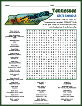 TENNESSEE State Symbols Word Search Puzzle Worksheet Activity | TpT