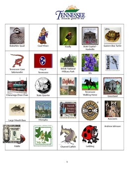 Preview of Tennessee Bingo:  State Symbols and Popular Sites