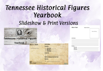 Preview of Tennessee Historical Figures Yearbook / End of Year / Sub Plan