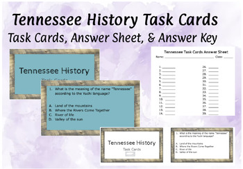 Preview of Tennessee History Task Cards: End of Year Review / Sub Plan