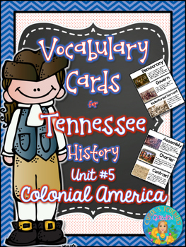 Preview of Tennessee History Vocabulary Cards Unit #5: Colonial America