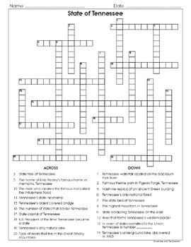 Tennessee Research Skills Crossword Puzzle U S States Geography
