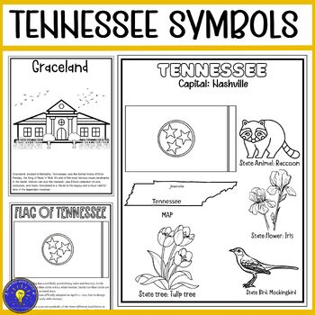 Tennessee Symbols Coloring Pages | Flag - Map - Landmark and 3 State Symbol