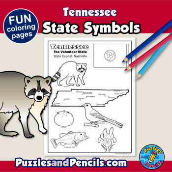 Tennessee Symbols Coloring Pages with Map and State Flag | State Symbols