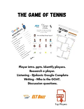 Preview of Tennis. Discussion. Listening. Djokovic. Research. Players. Sports. ELA. ESL.