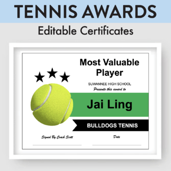 Preview of Tennis End of Year Award Certificates | Editable | for Coaches, Sports Teams