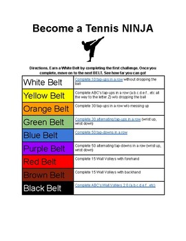 Preview of Tennis Ninja Skill Progression Activity