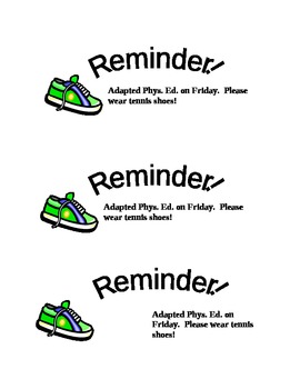 Preview of Tennis Shoe Reminder for Physical Education