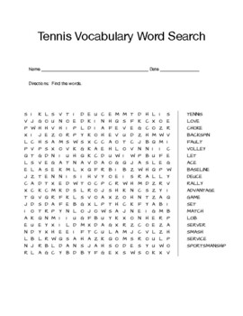 tennis vocabulary word search by curt s journey tpt