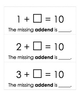 Preview of Tens Facts- missing addends and sums cards