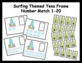 Tens Frame Number Match 1-20 Math Center - summer surfing theme