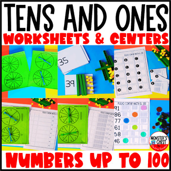 Preview of Tens and Ones Centers and Worksheets Place Value to 100 Math Activities