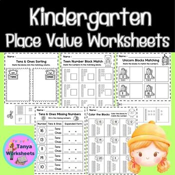 Preview of Kindergarten Place Value Worksheets, Tens and Ones, Number Order, and More