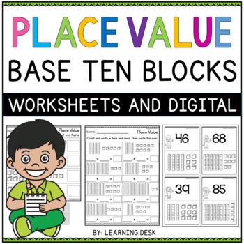 Preview of Tens and Ones Place Value Base Ten Blocks Worksheets Printable Google Slides