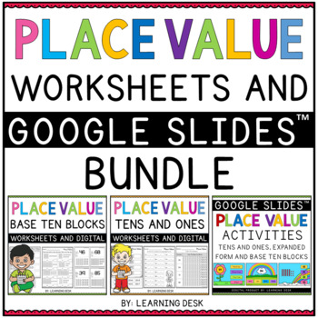 Preview of Tens and Ones Place Value Base Ten Blocks Worksheets Printable Google Slides