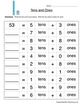 Tens and Ones Place Value Worksheet by Have Fun Teaching | TpT