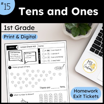 Preview of Tens and Ones Practice Worksheets/Exit Tickets - iReady Math 1st Grade Lesson 15