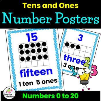 Preview of 0-20 Number Posters, Tens and Ones, Ten Frame Numbers