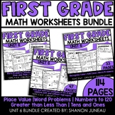 Tens and Ones and Coins First Grade Math Review Worksheets BUNDLE