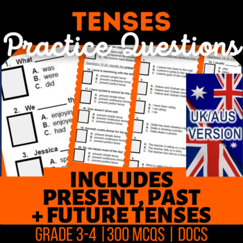 Preview of Tenses Fillables Bundle Past and Present, Future UK/AUS English Year 4-5
