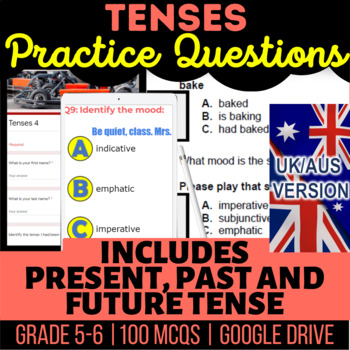 Preview of Tenses Fillables, Editable Presentations, Self Grading Forms UK/AUS English