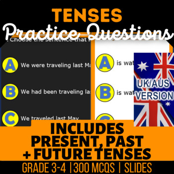 Preview of Tenses Practice Editable Presentations Past Present Future UK/AUS Spelling 