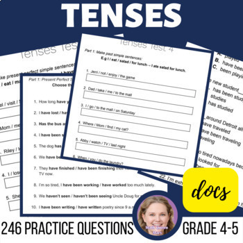 Preview of Tenses Review Worksheets includes Past Present and Future for 4th and 5th Grade