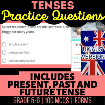 Preview of Tenses Self Grading Forms: Past and Present, Future UK/AUS Spelling Year 6-7