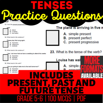Preview of Tenses Worksheets | Past Present Future Tense Verbs | 5th and 6th Grade