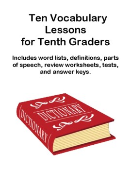 Preview of Tenth Grade Vocabulary Units: Words, Definitions, Reviews, Tests, and Keys