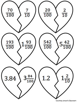 Preview of Fractions and Decimals Center (Valentine's Day Theme)