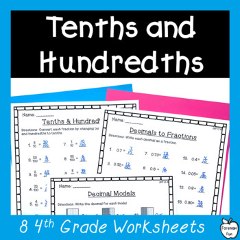 Preview of Tenths and Hundredths - Fractions to Decimals Worksheet - Adding Decimals