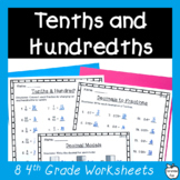 Tenths and Hundredths - Fractions to Decimals Worksheet - 