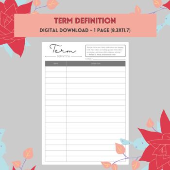 Preview of Term Definition (1 x A4 page) - Pretty Printables