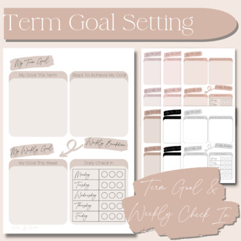 Preview of Term Goal Setting with Weekly Check-In and Daily Tracker Planner Boho Neutral