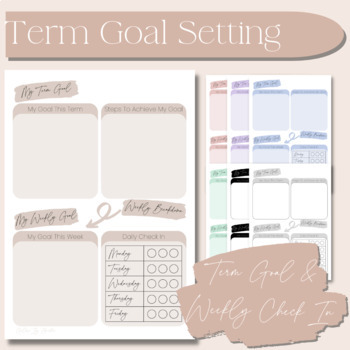 Preview of Term Goal Setting with Weekly Check-In and Daily Tracker Planner Boho Pastel