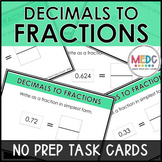 Terminating Decimals to Fractions Task Cards Middle School Math