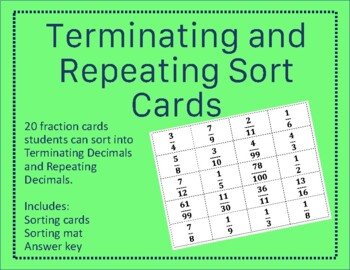 Preview of Terminating and Repeating Decimal Sort Cards