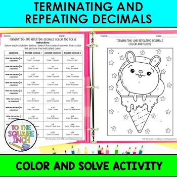 Preview of Terminating and Repeating Decimals Color & Solve Activity | Color by Number