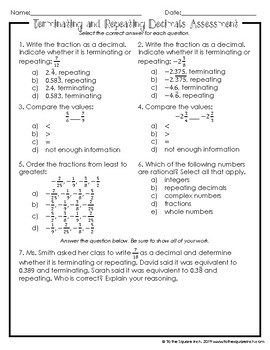 Terminating and Repeating Decimals Notes | TpT