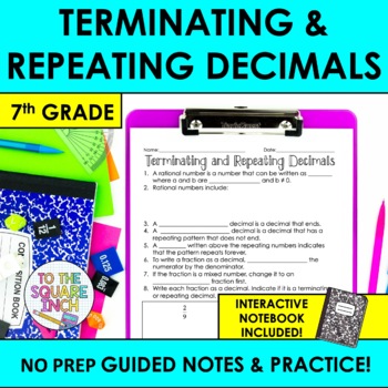 Preview of Terminating and Repeating Decimals Notes & Practice | +Interactive Notebook Page