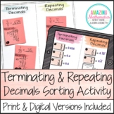 Terminating and Repeating Decimals Sort Activity Worksheet