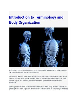 Preview of Terminology and Body Organization Study Guide