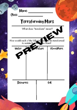 Preview of Terraforming Mars - Space Unit Worksheet