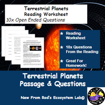Preview of Terrestrial Planets Reading Worksheet **Editable**